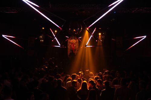 Gothic-Industrial Venue With Captivating Light Displays for Exclusive Events