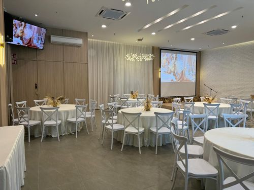 Stylish Meeting Hall with Modern Lighting for Celebratory Events