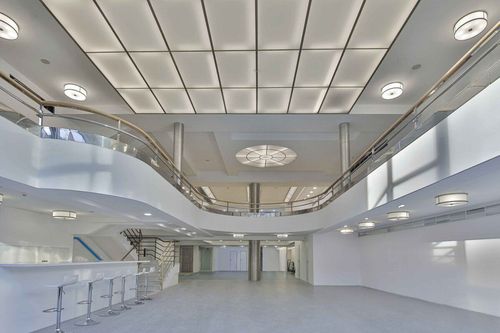Modern Venue With Cruise Ship-Inspired Design and Geometric Ceilings for Dynamic Corporate Events