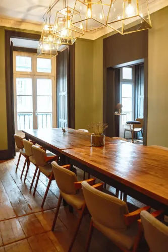 Boardroom With French Windows and Wooded Touches for Strategic Planning Sessions