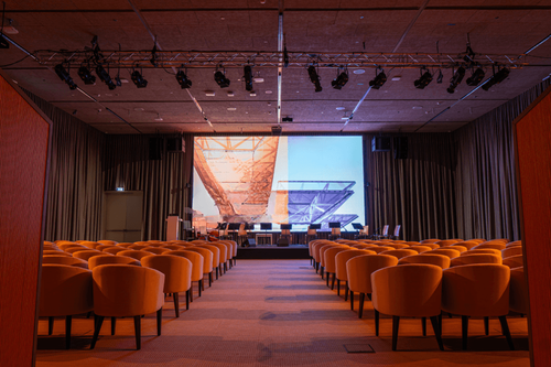 Sleek Auditorium With Tired Seating for Conferences. Connect Conference Centre. Auditorium