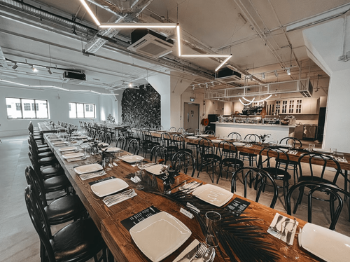 Modern Chic Hall With Rustic Accents for Sophisticated Banquet Dinners