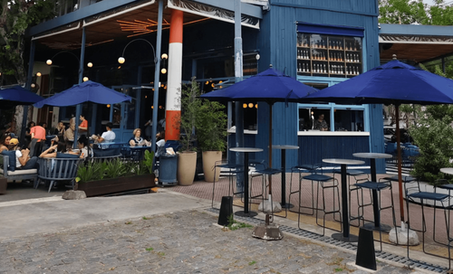 Stylish Indoor and Outdoor Setting With Vibrant Design for Corporate Gatherings