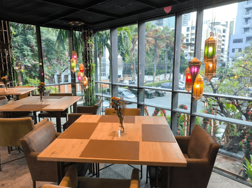 Restaurant With Colourful Lamps and Thai Cuisine for Launch Events