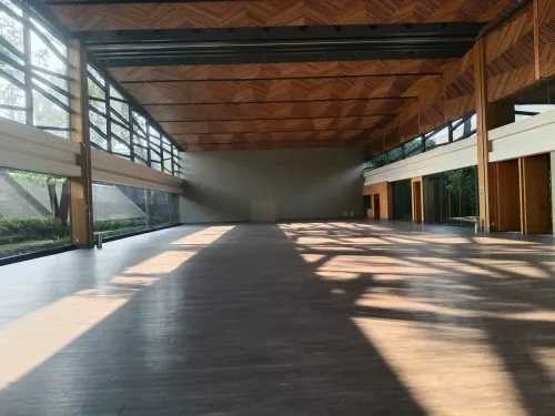 Panoramic Timber Hall With Geometric Ceiling for Elegant Receptions