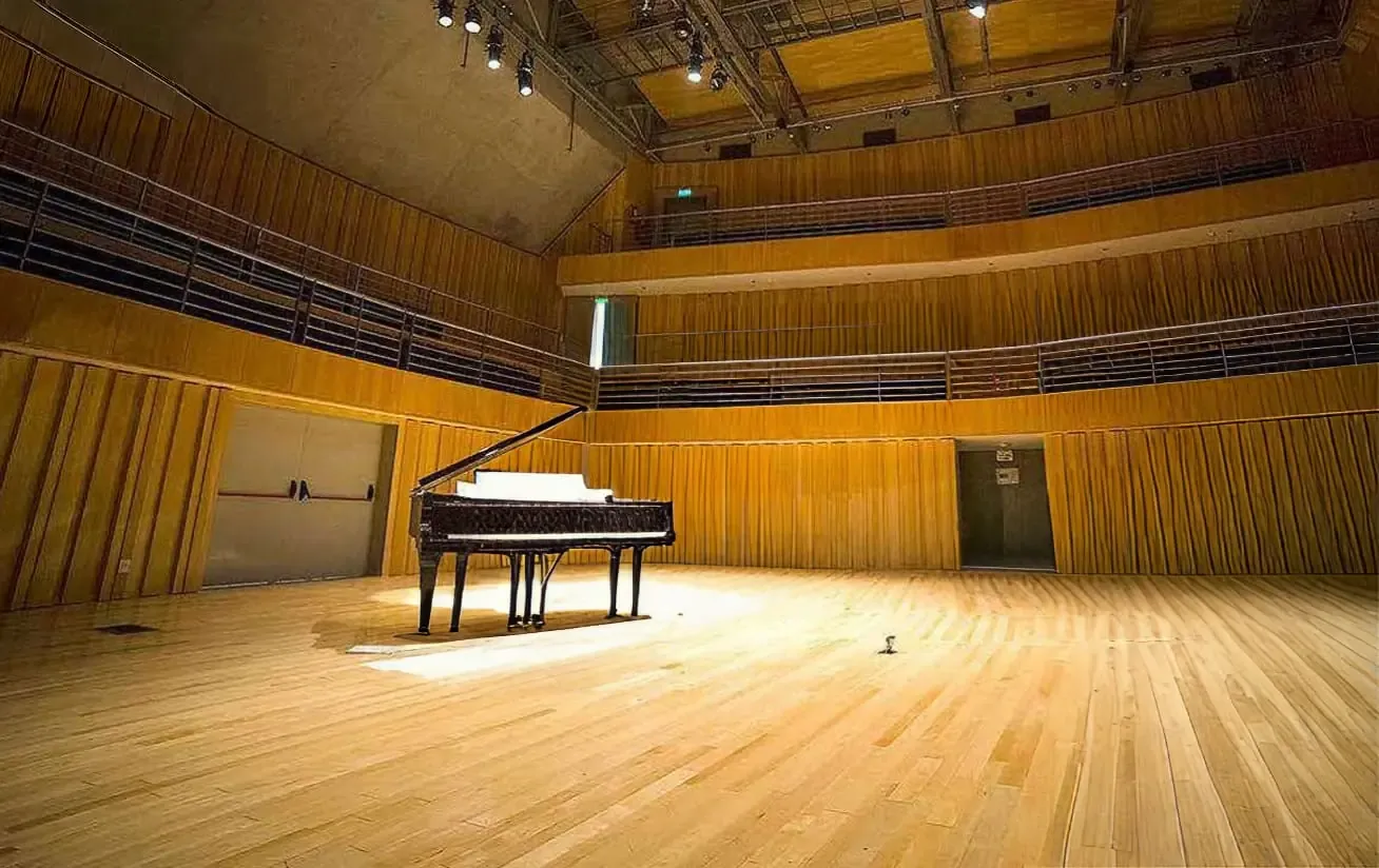 Contemporary Wood-Paneled Auditorium With Tiered Seating for Talks