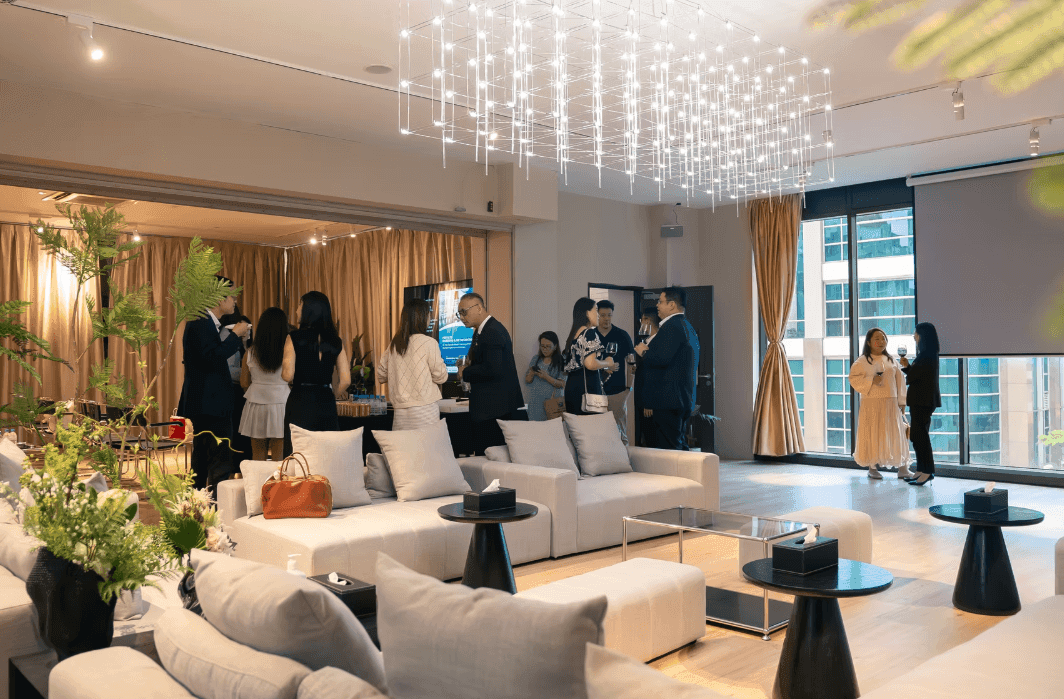 A small function venue in Singapore in a sleek glass-draped atrium.png