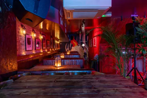Edgy Underground Lounge With Neon Lights for Bold Brand Launches. Red Dog Saloon. Louie's at Red Dog Salon