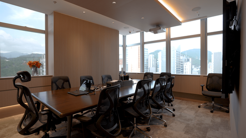 Modern Wood-Panelled Boardroom With City Views for Meetings