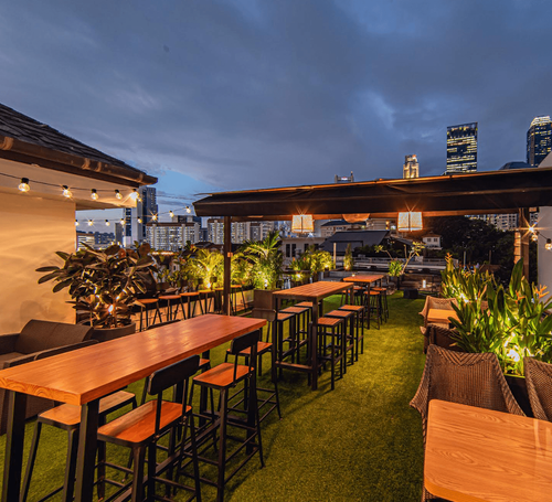 Rooftop Bar with Lush Garden for Cocktail Parties