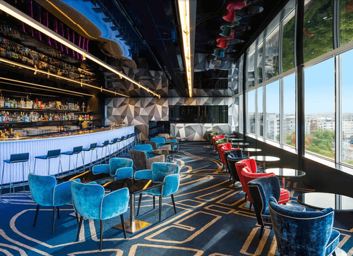 Geometrical Lighted Bar With City Views for Trendy Receptions