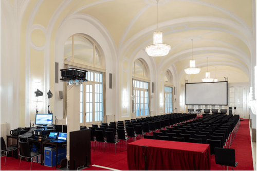 Neoclassical Grand Chamber With Crystal Lights for Premium Conferences