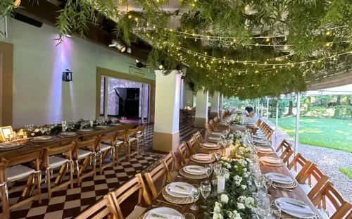 Timber-Detailed Reception Hall With Garden Vista for Elegant Gatherings