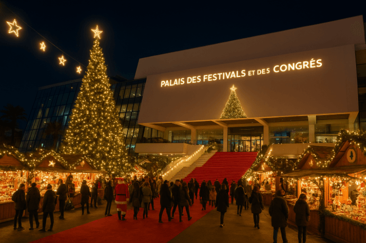 A festive holiday celebration at Palais des Festivals et des Congrès. (Generated via Chat-GPT).png