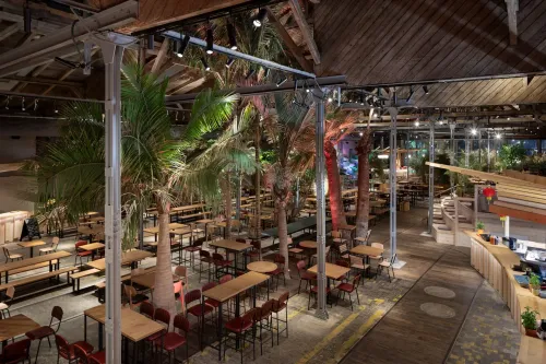 Palm-Filled Industrial Warehouse for Grand Gatherings and Social Celebrations